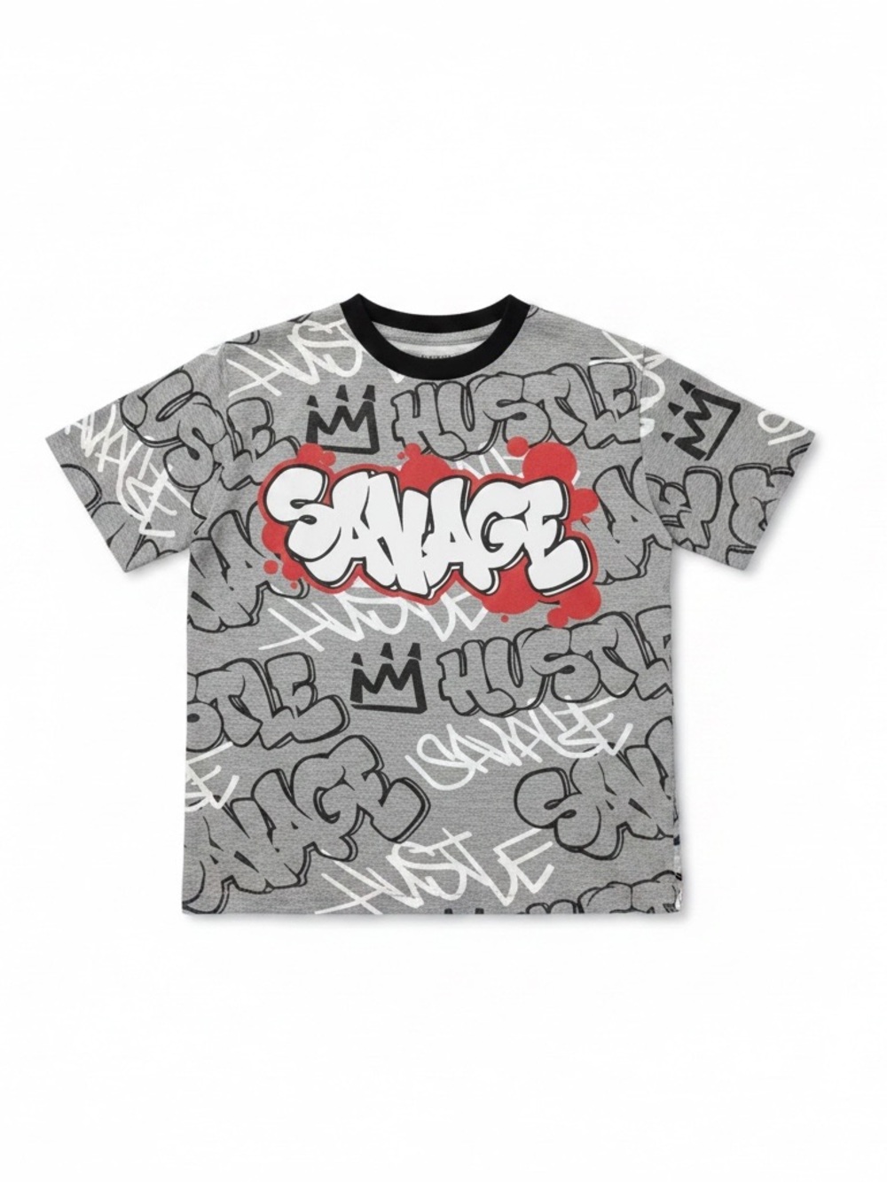 Graphic 'Savage' Short-Sleeve Tee in Grey with Red Accent